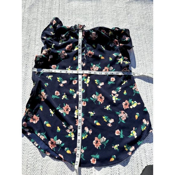 SIENNA Sky Blouse Small Blue Floral Ruffle keyhole Cap Sleeve Top Flowy Womens - Picture 7 of 7